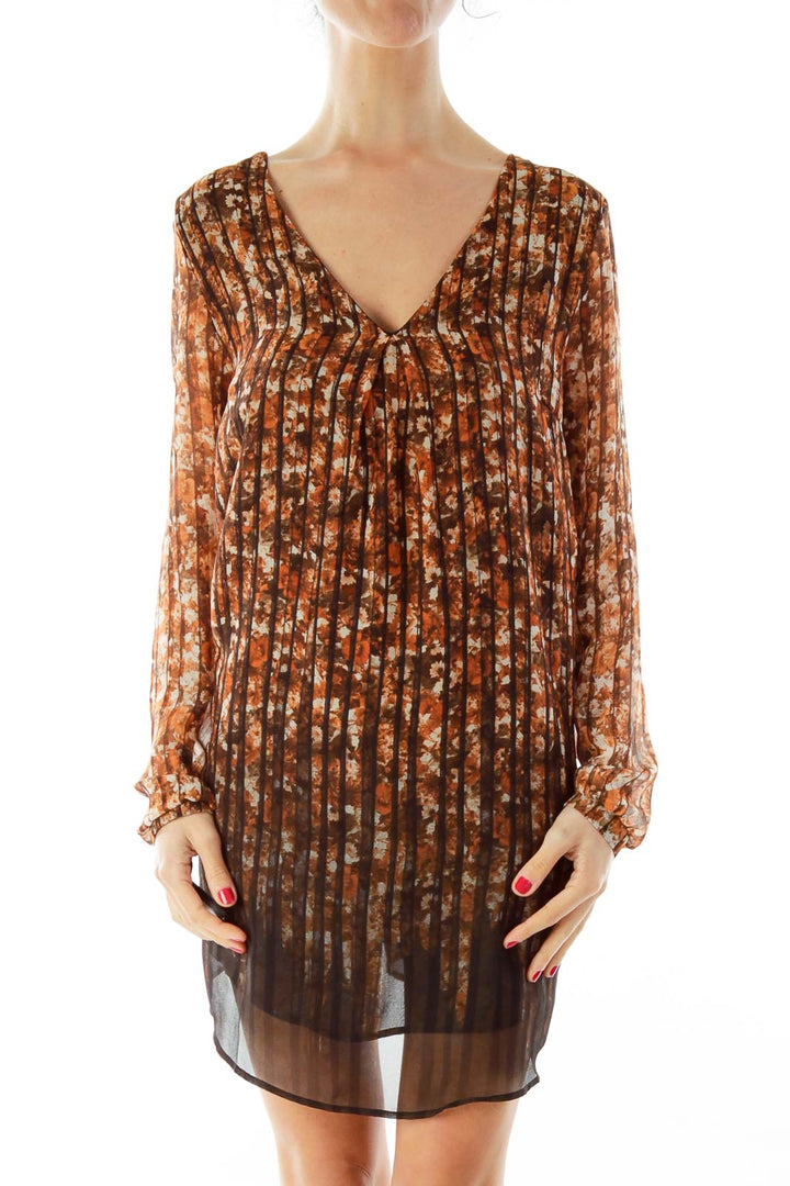 Brown Flower Print Tunic