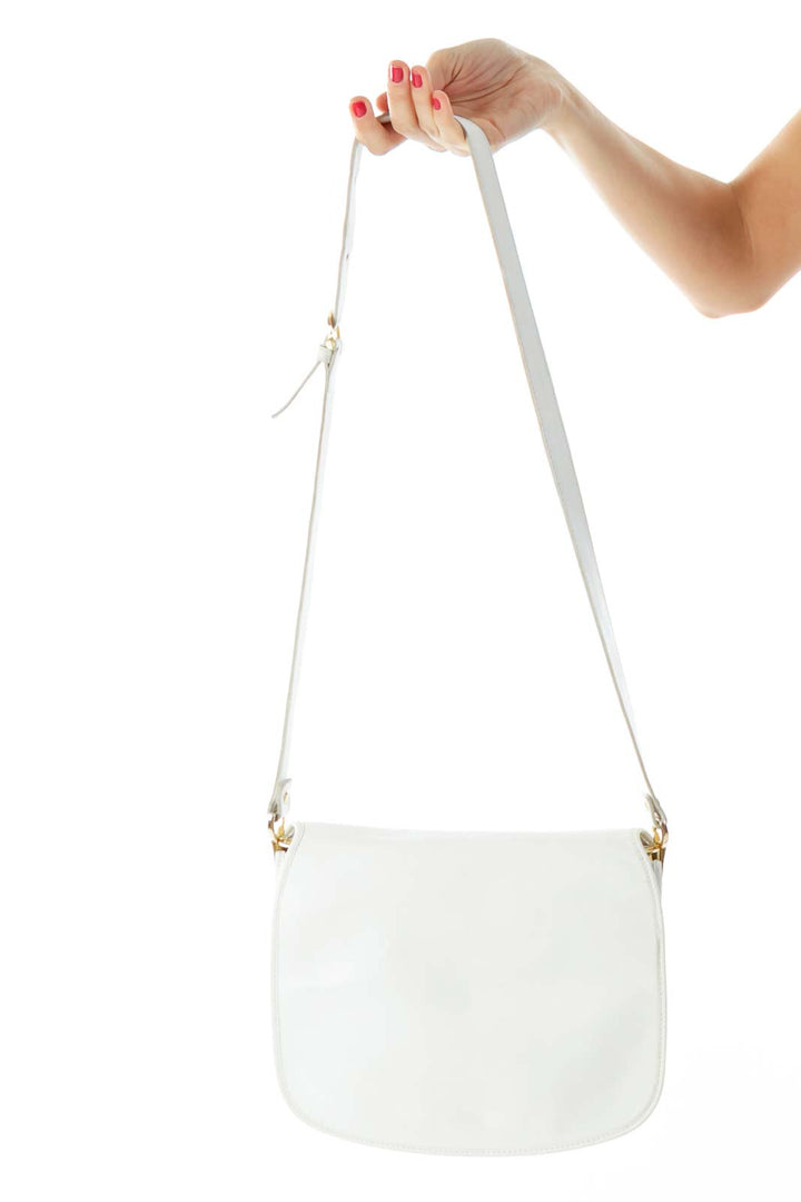 White Vintage Leather Flap Shoulder Bag