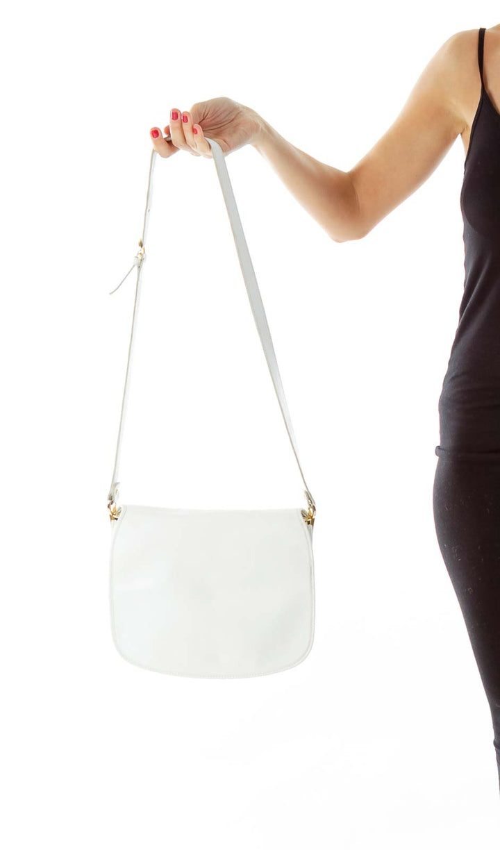 White Vintage Leather Flap Shoulder Bag