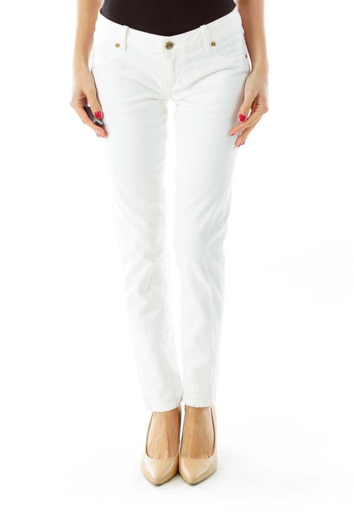 White Fitted Straight Legged Jeans