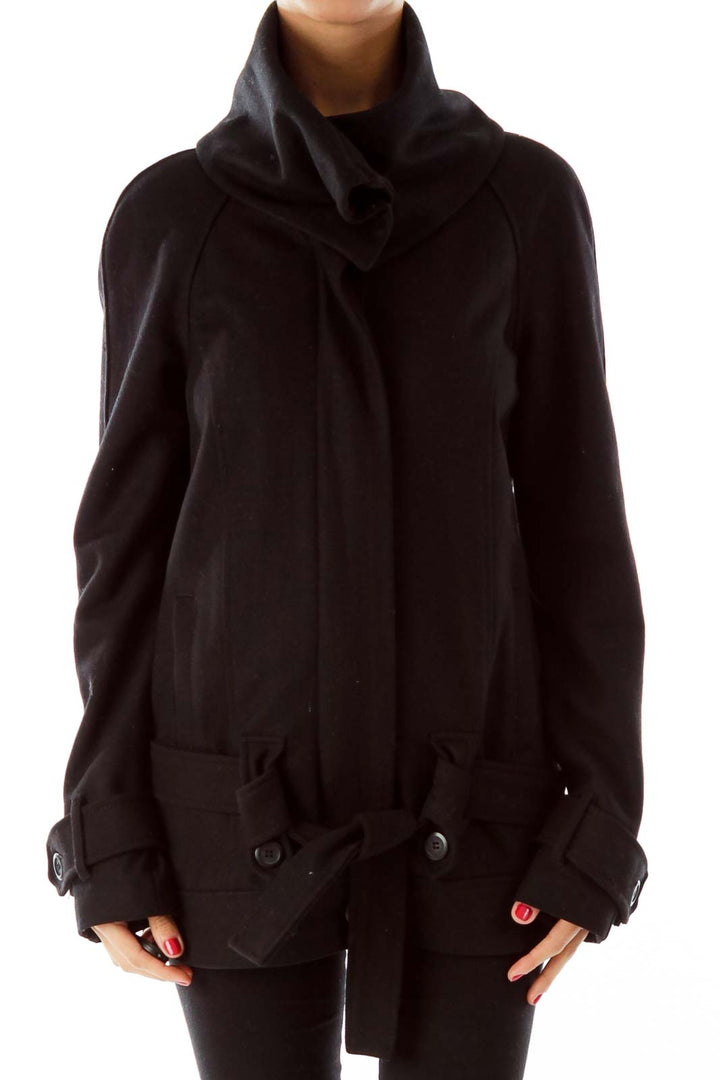 Black Wool Zippered Coat