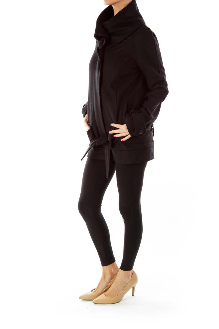 Black Wool Zippered Coat