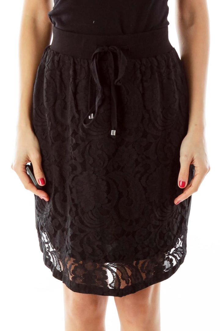 Black Lace Drawstring Mini Skirt