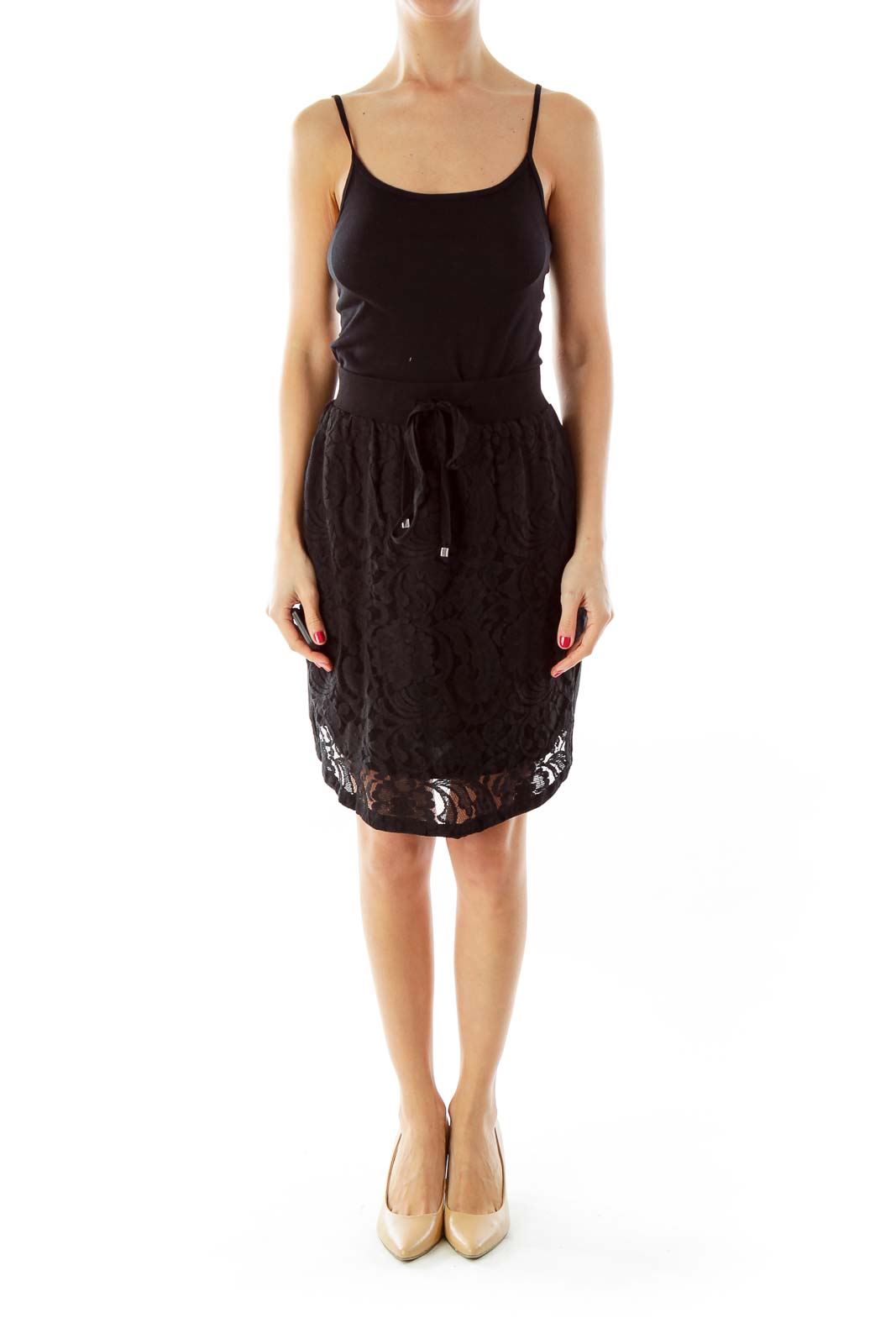 Black Lace Drawstring Mini Skirt