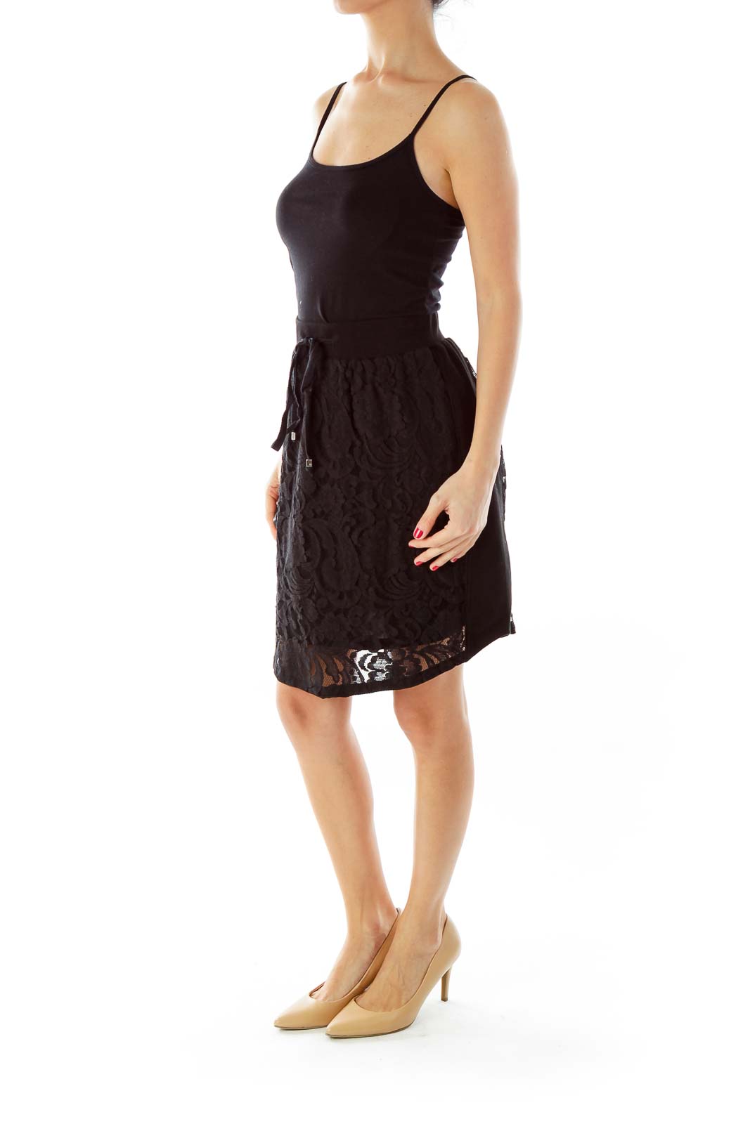 Black Lace Drawstring Mini Skirt