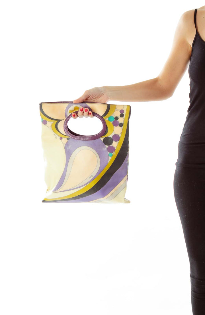 Beige & Purple Vintage Print Clutch