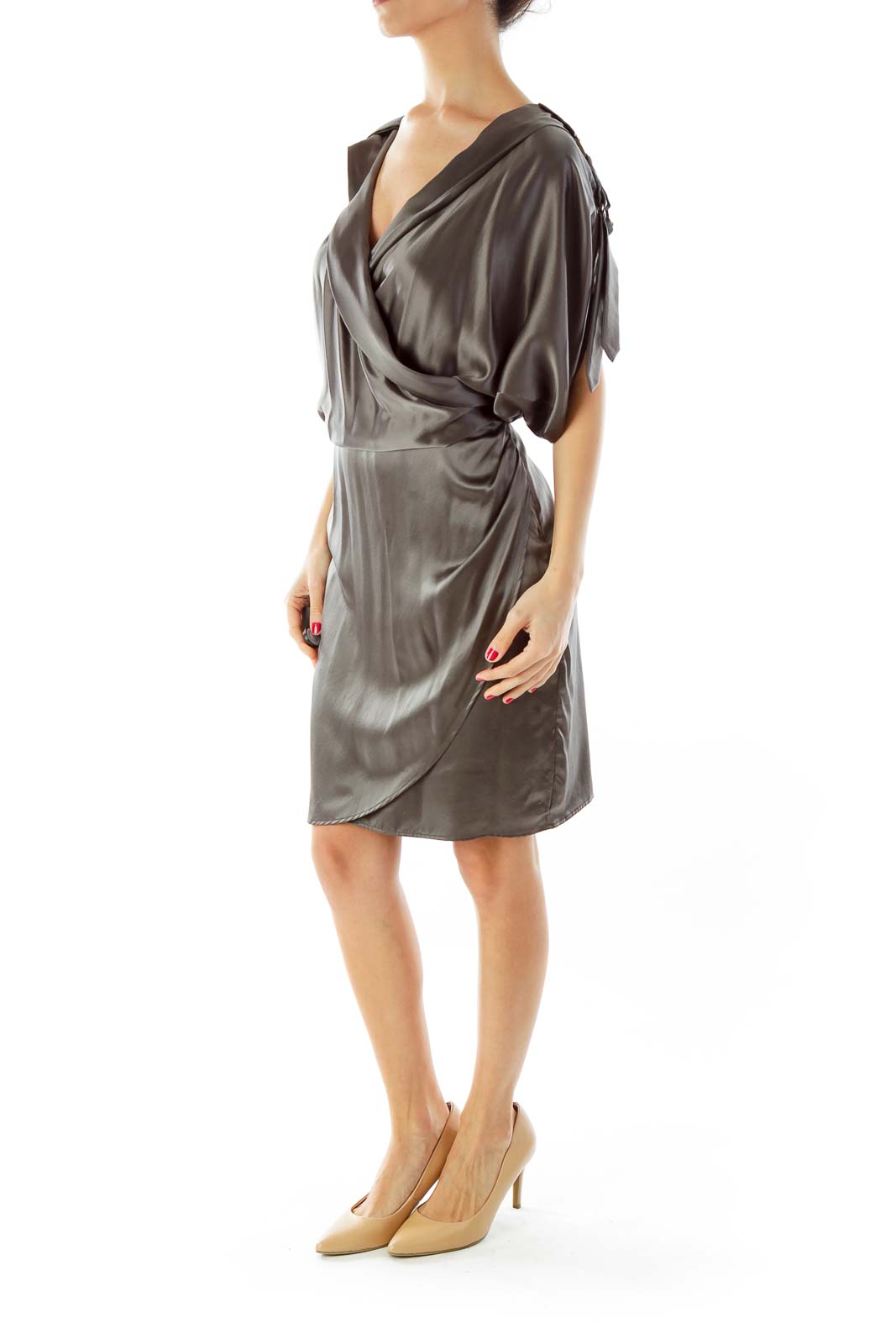 Gray Silk Wrap Dress