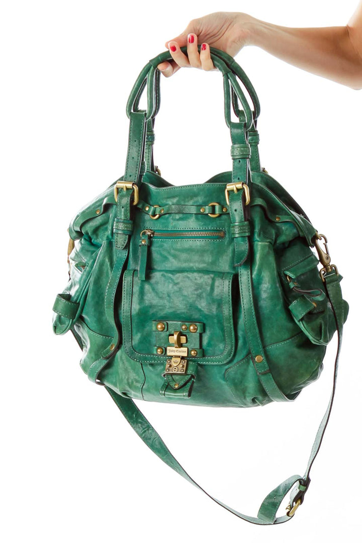 Green Buckle Detail Leather Hobo Bag