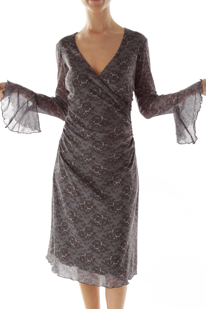 Gray Black Bell Sleeve Day Dress