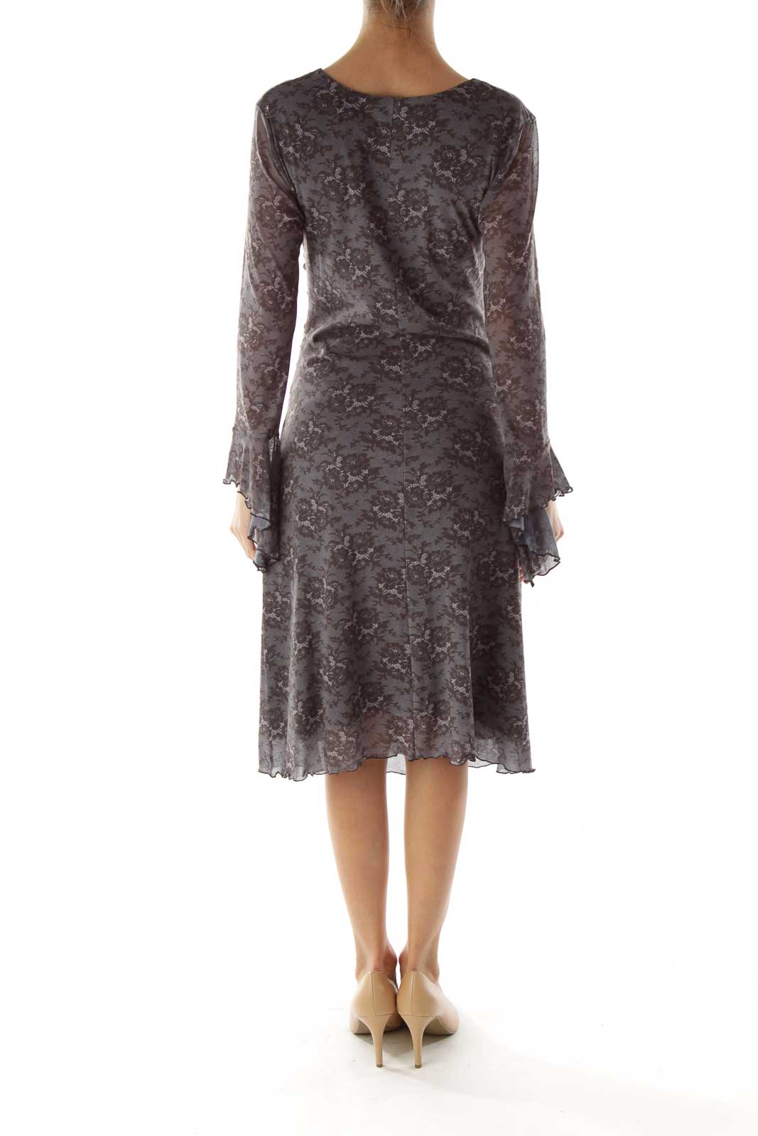 Gray Black Bell Sleeve Day Dress