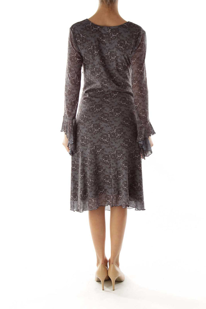 Gray Black Bell Sleeve Day Dress