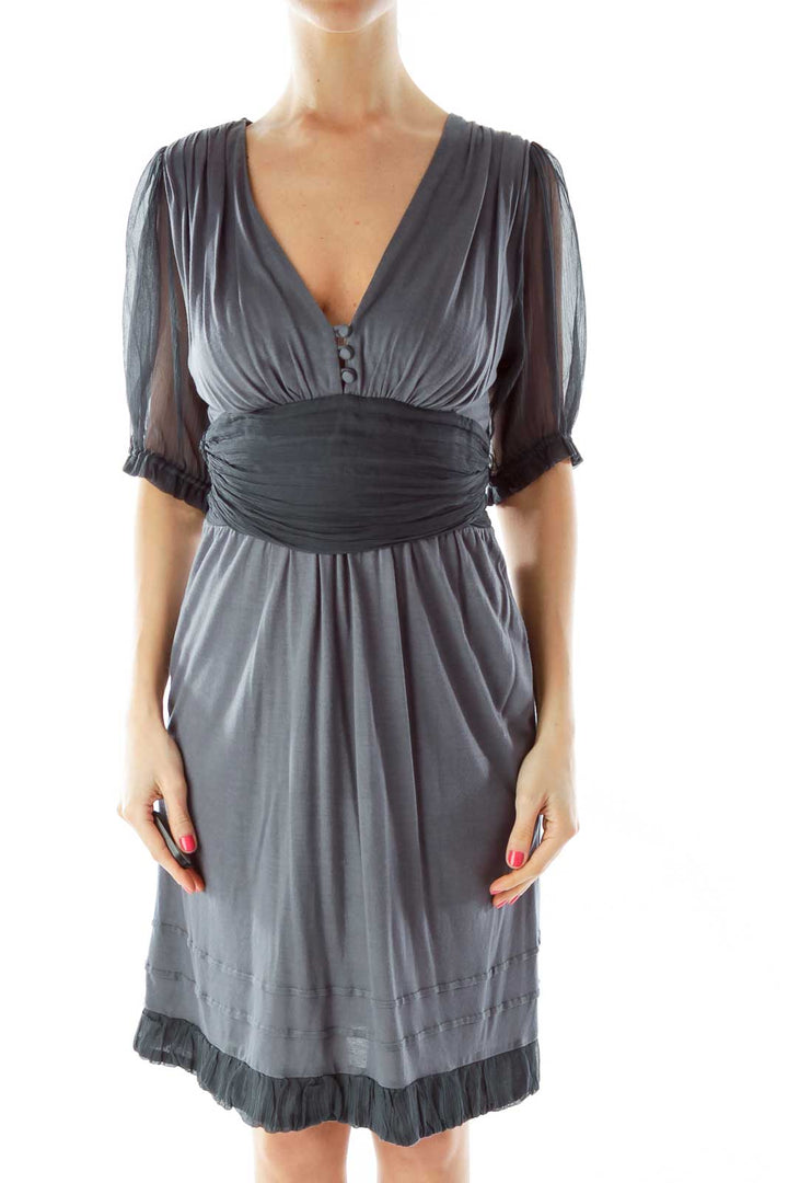 Gray Chiffon V-Neck Dress