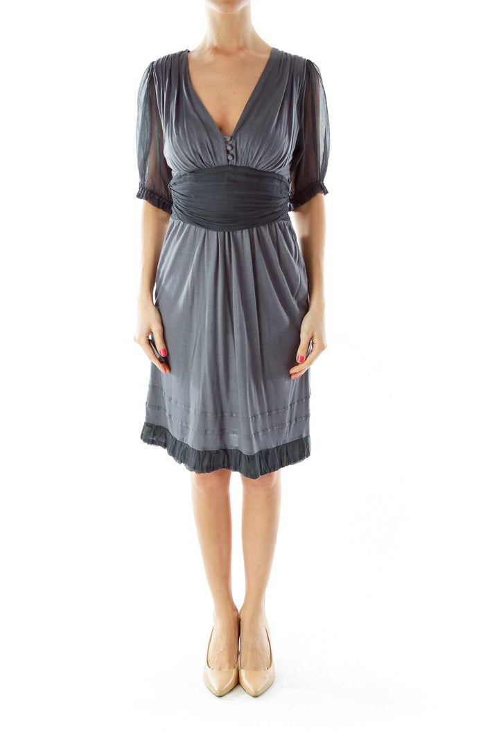 Gray Chiffon V-Neck Dress