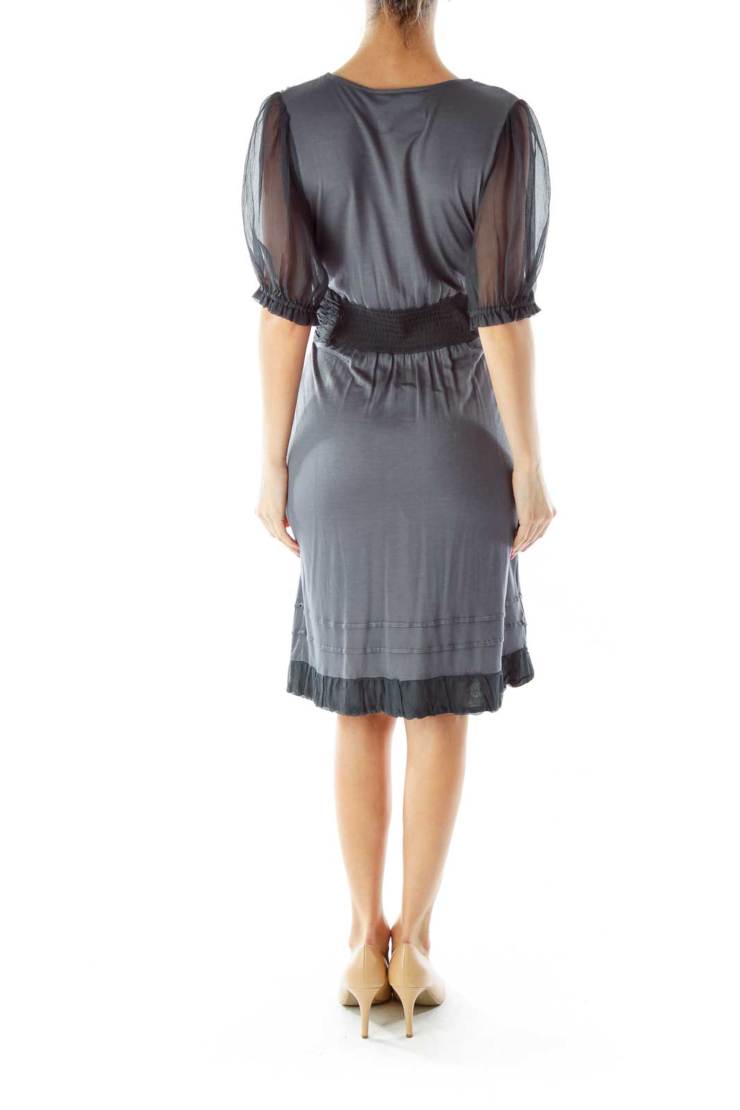 Gray Chiffon V-Neck Dress