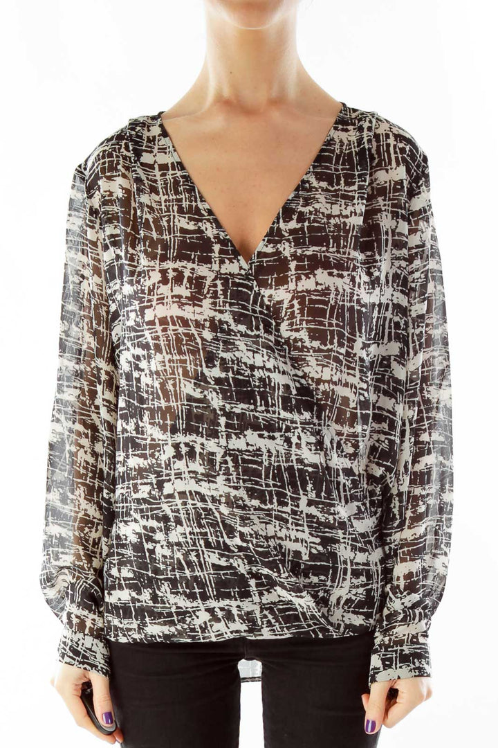 Black Gray Splatter Print Top