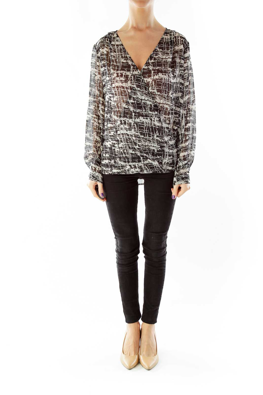 Black Gray Splatter Print Top