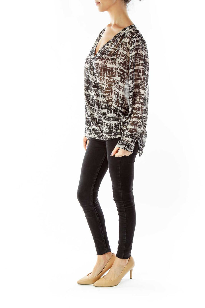 Black Gray Splatter Print Top