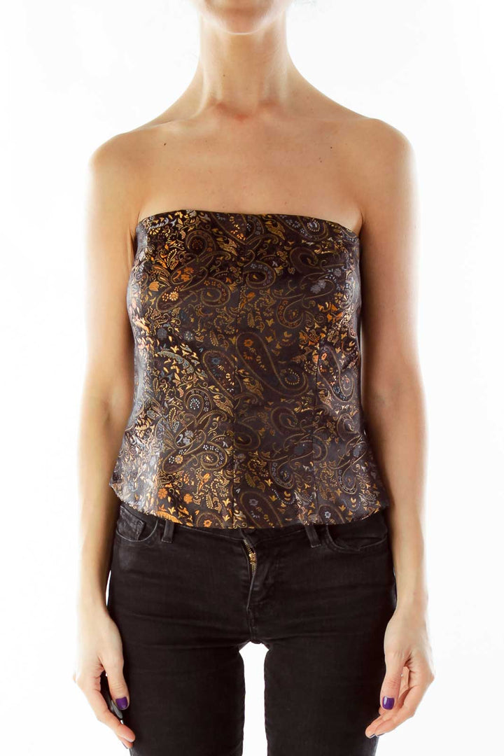 Black Brown Paisley Tube Top