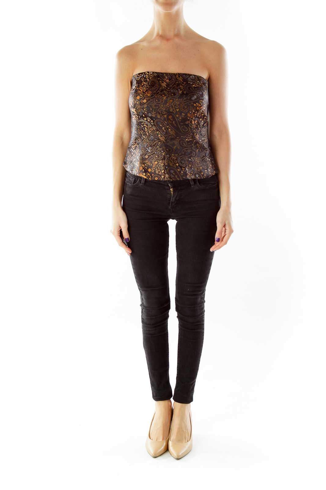 Black Brown Paisley Tube Top