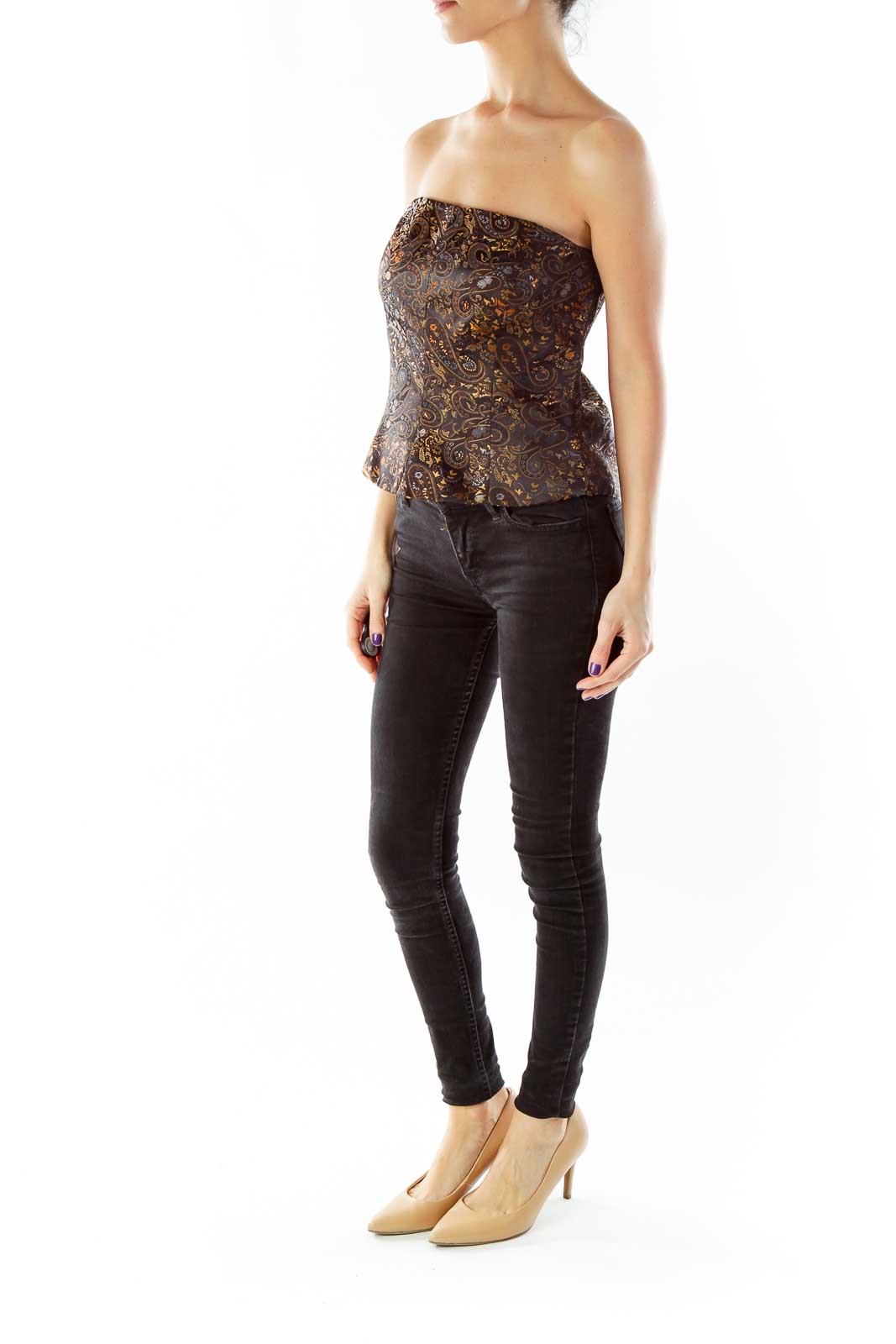 Black Brown Paisley Tube Top