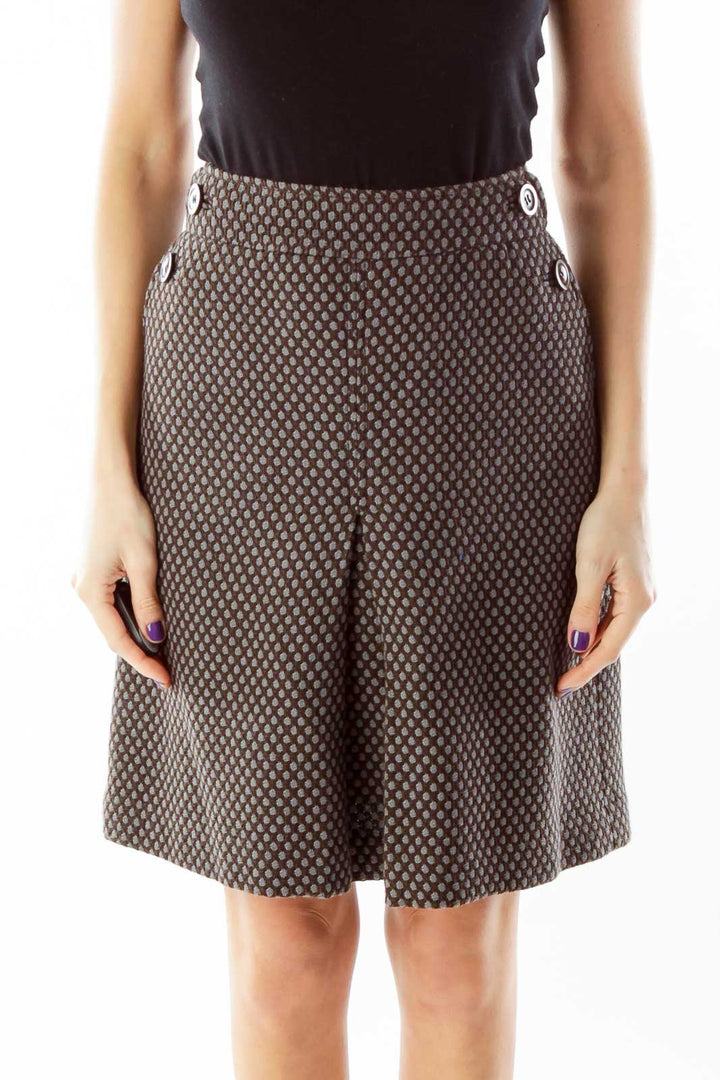 Brown Gray Pleated Wool Skirt