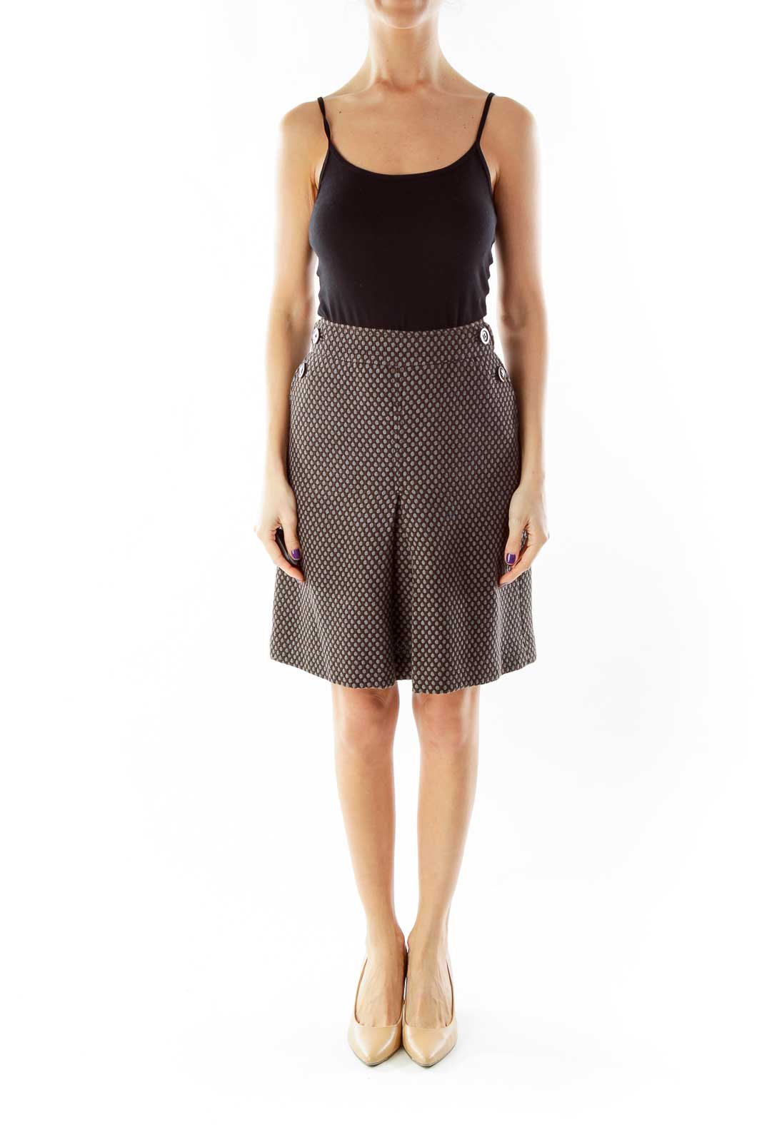 Brown Gray Pleated Wool Skirt