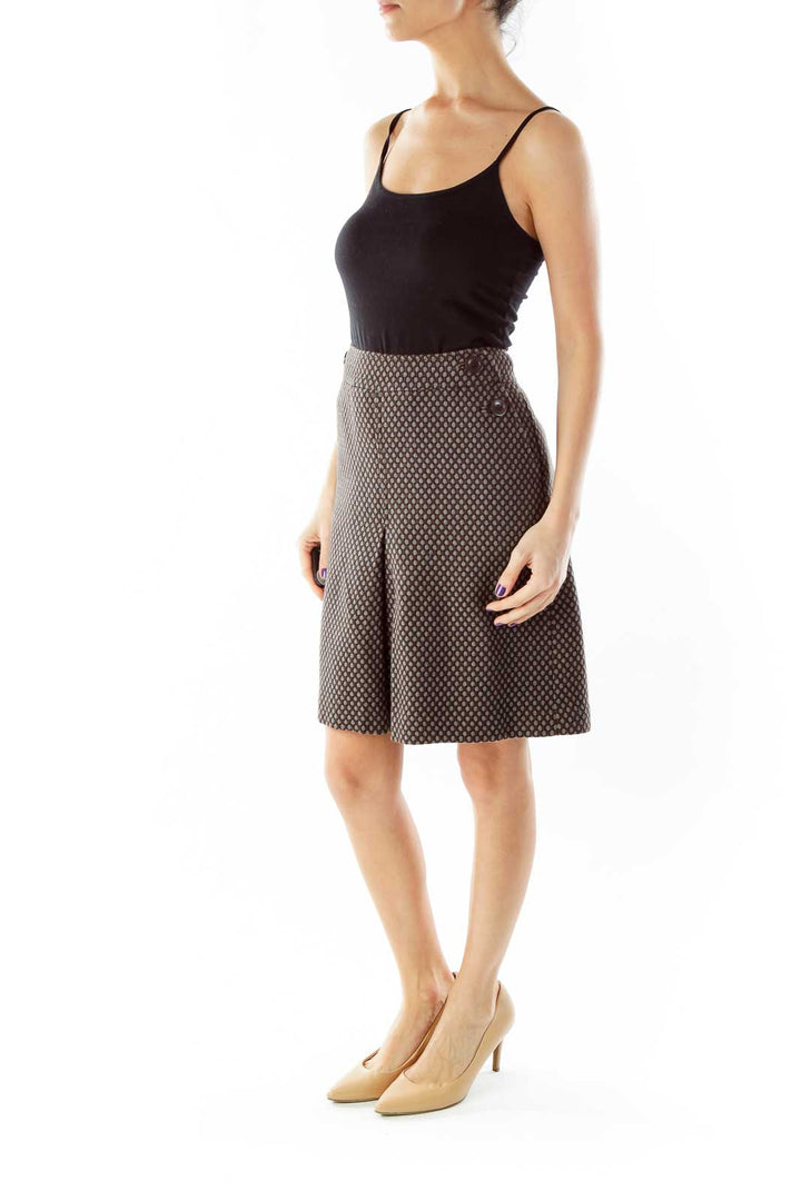 Brown Gray Pleated Wool Skirt