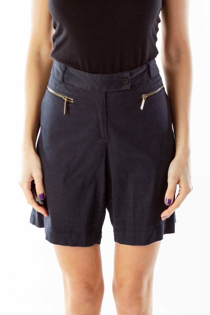 Navy Zipper Pocket Shorts