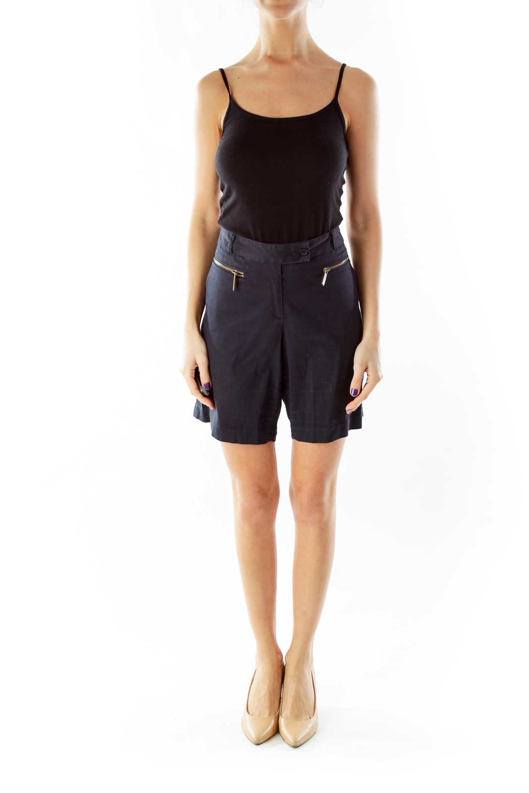 Navy Zipper Pocket Shorts