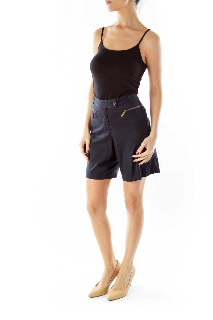 Navy Zipper Pocket Shorts