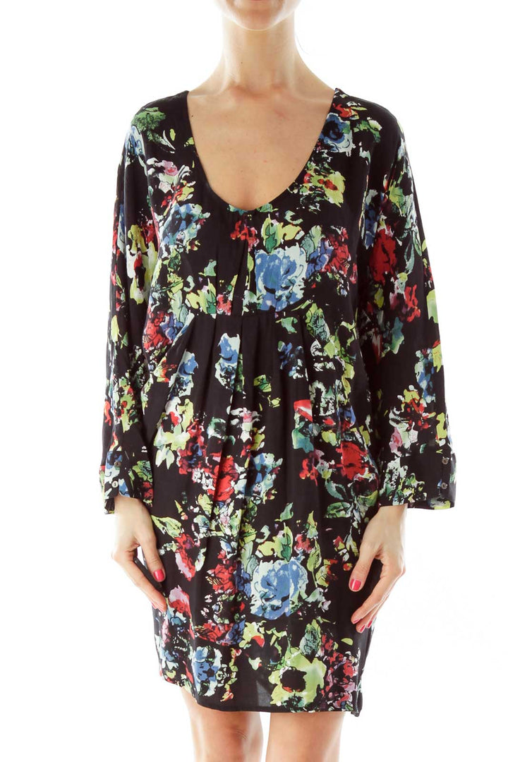 Blue Flower Print Shift Dress