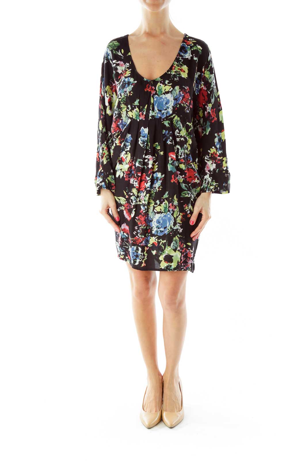 Blue Flower Print Shift Dress