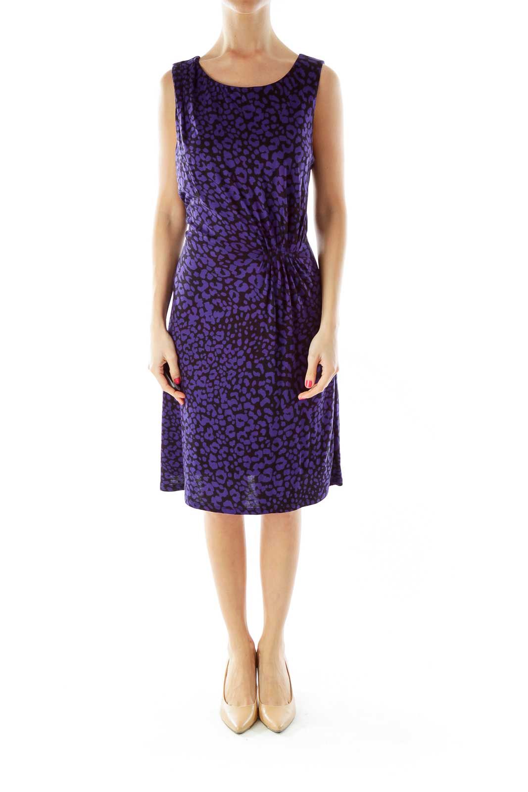 Black Purple Leopard Print Day Dress