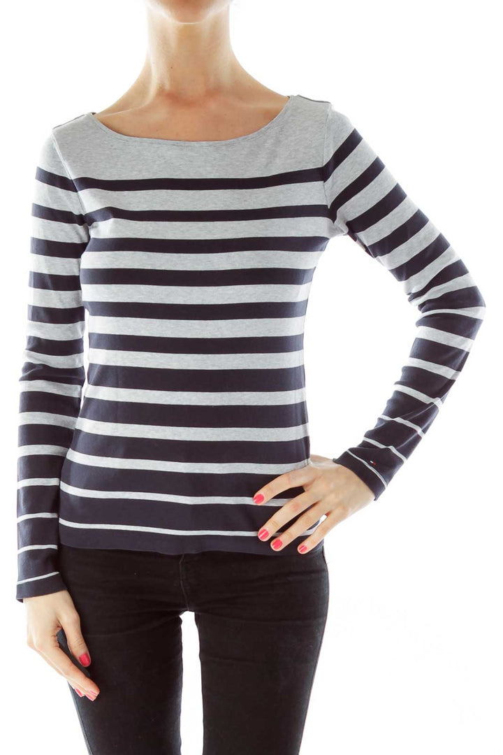 Gray Navy Striped Sweatshirt