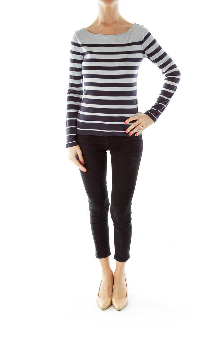 Gray Navy Striped Sweatshirt