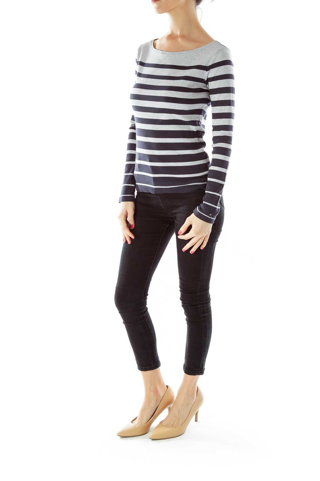 Gray Navy Striped Sweatshirt