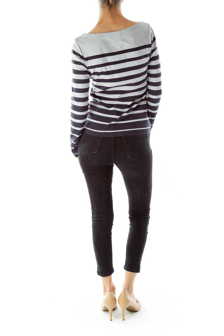 Gray Navy Striped Sweatshirt