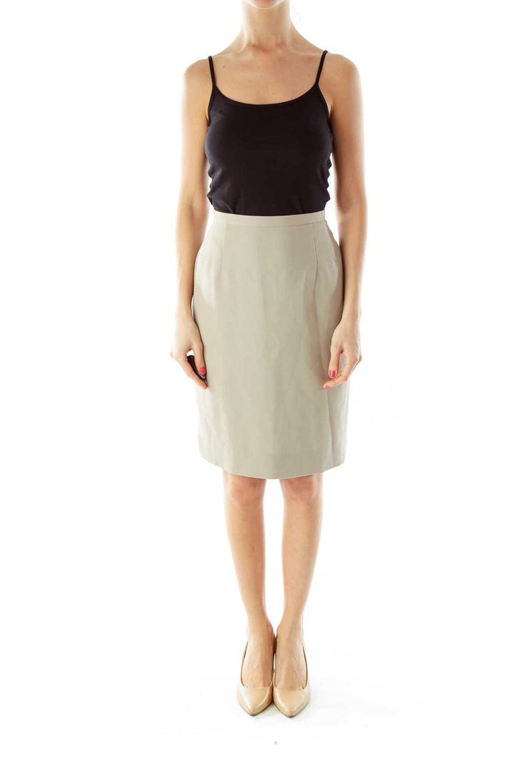 Beige Wool Pencil Skirt