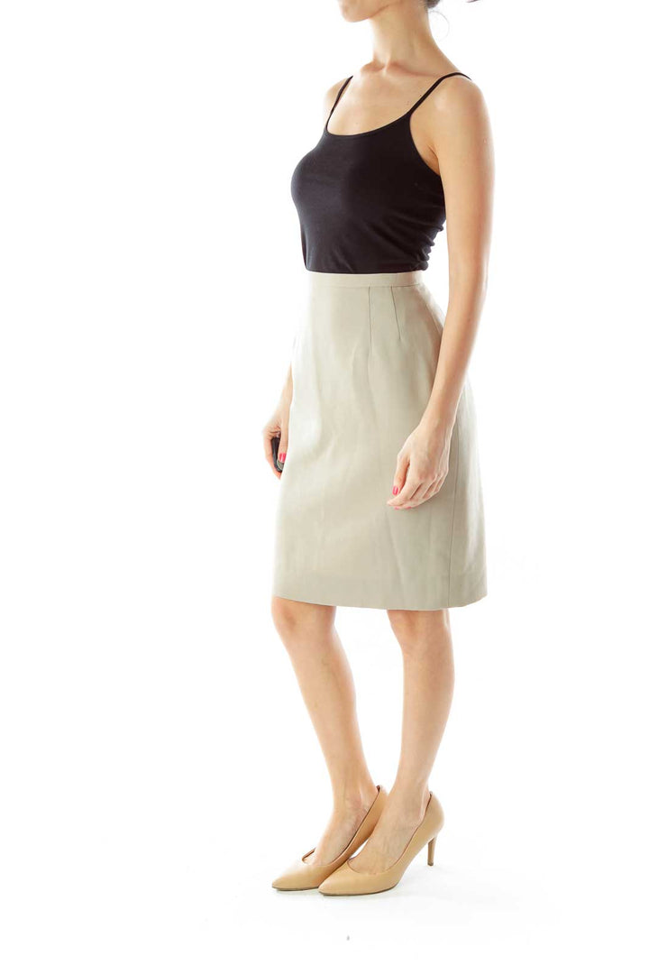 Beige Wool Pencil Skirt