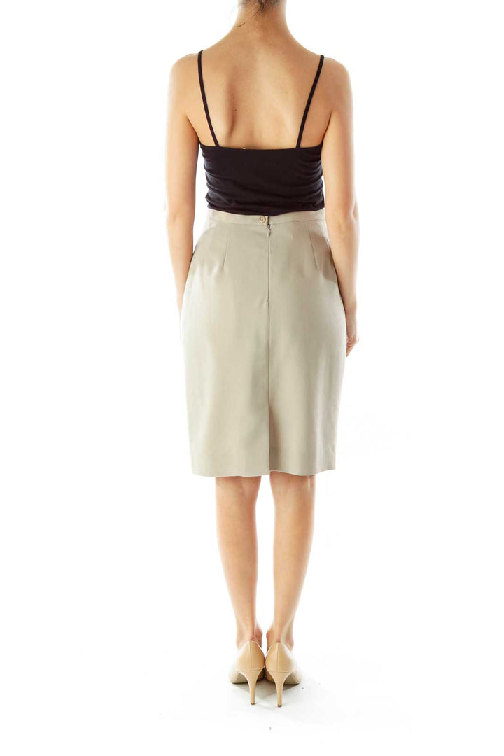 Beige Wool Pencil Skirt