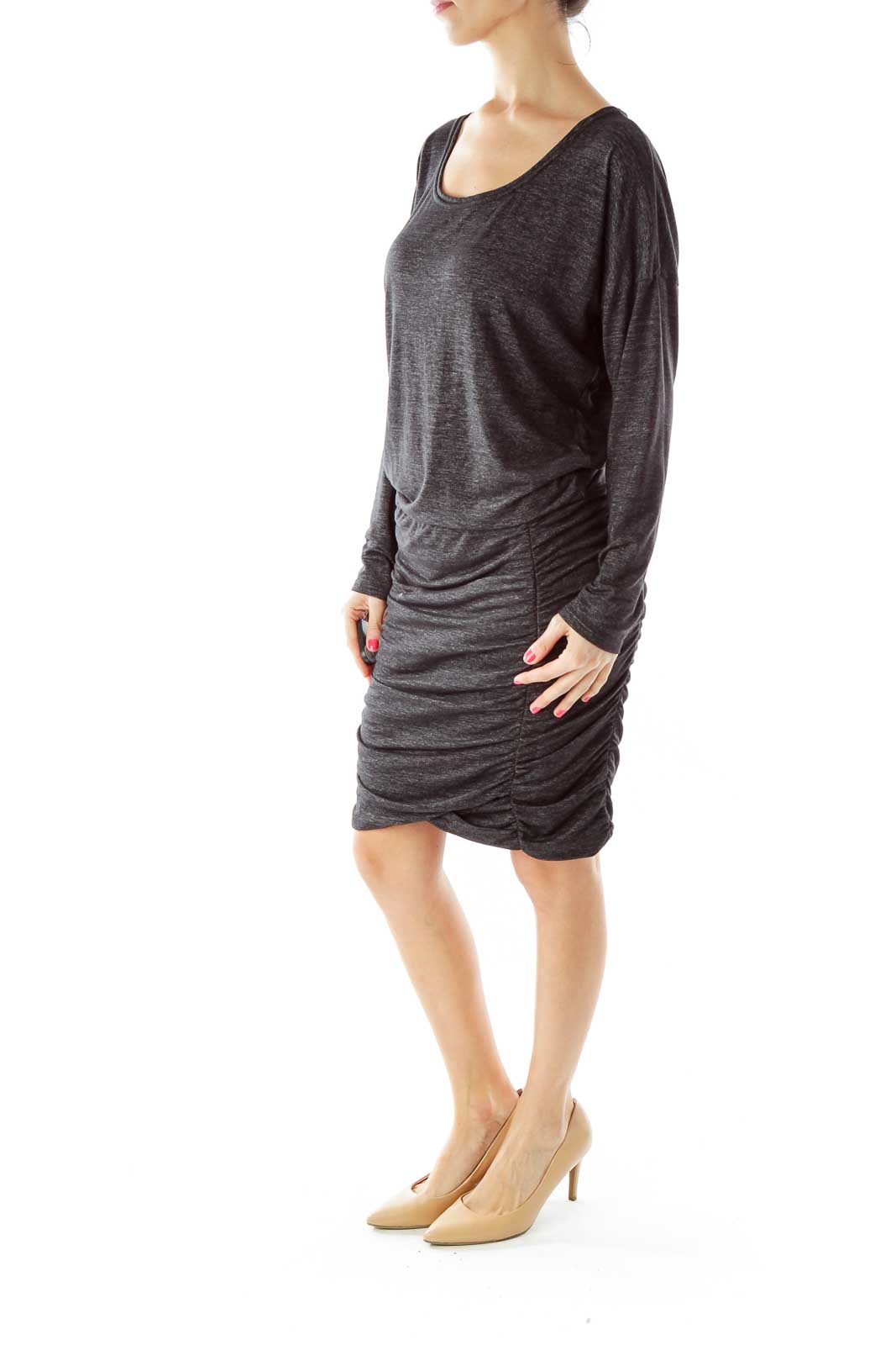 Gray Metallic Scrunch Bottom Dress