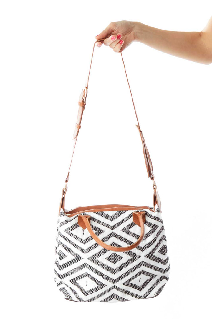 Black White Geometric Weave Tote