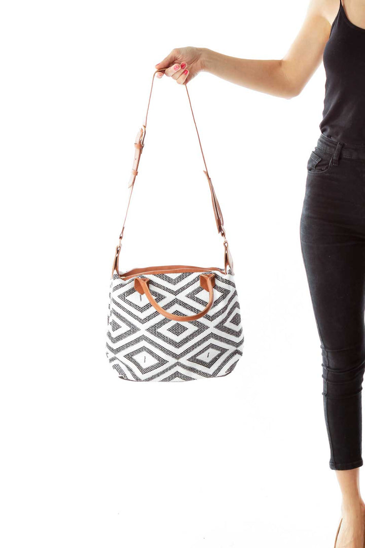 Black White Geometric Weave Tote