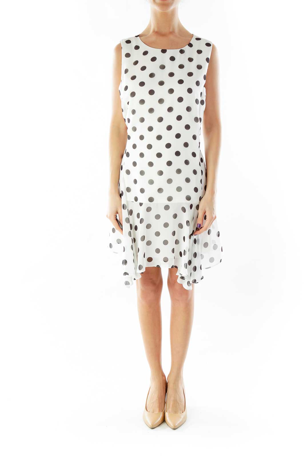 White Black Polka-Dot Work Dress