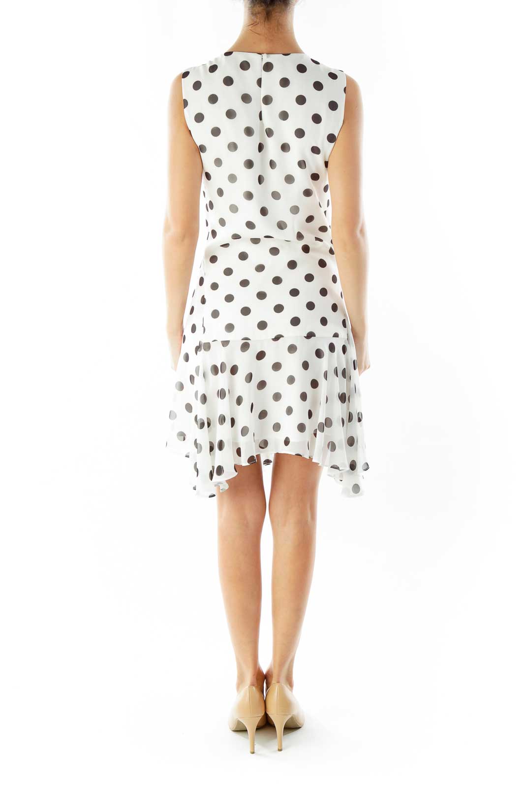 White Black Polka-Dot Work Dress