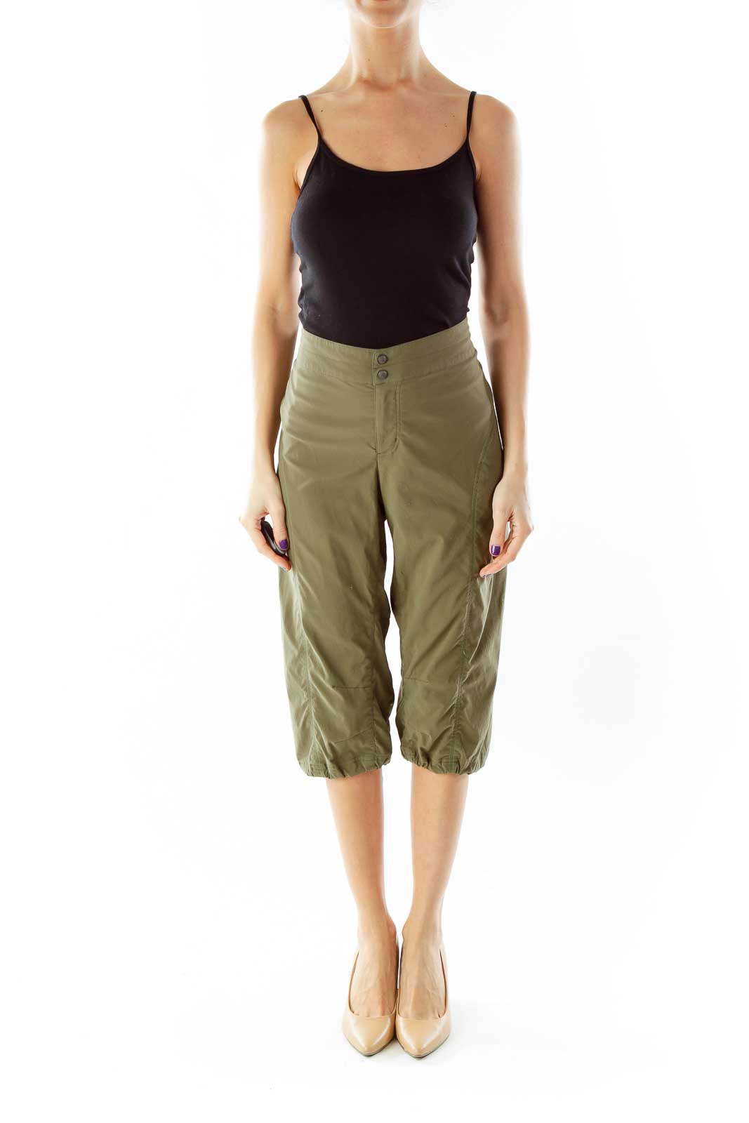 Olive Green Cropped Athletic Pants