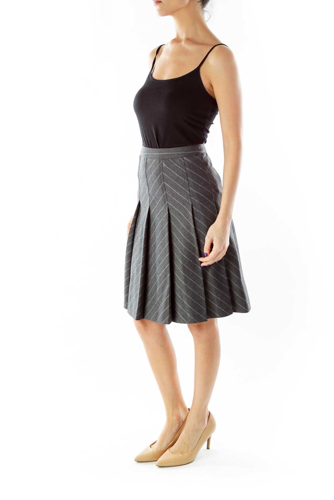 Gray Pleated Skirt with Purple Pinstripe