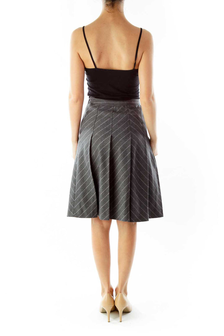 Gray Pleated Skirt with Purple Pinstripe