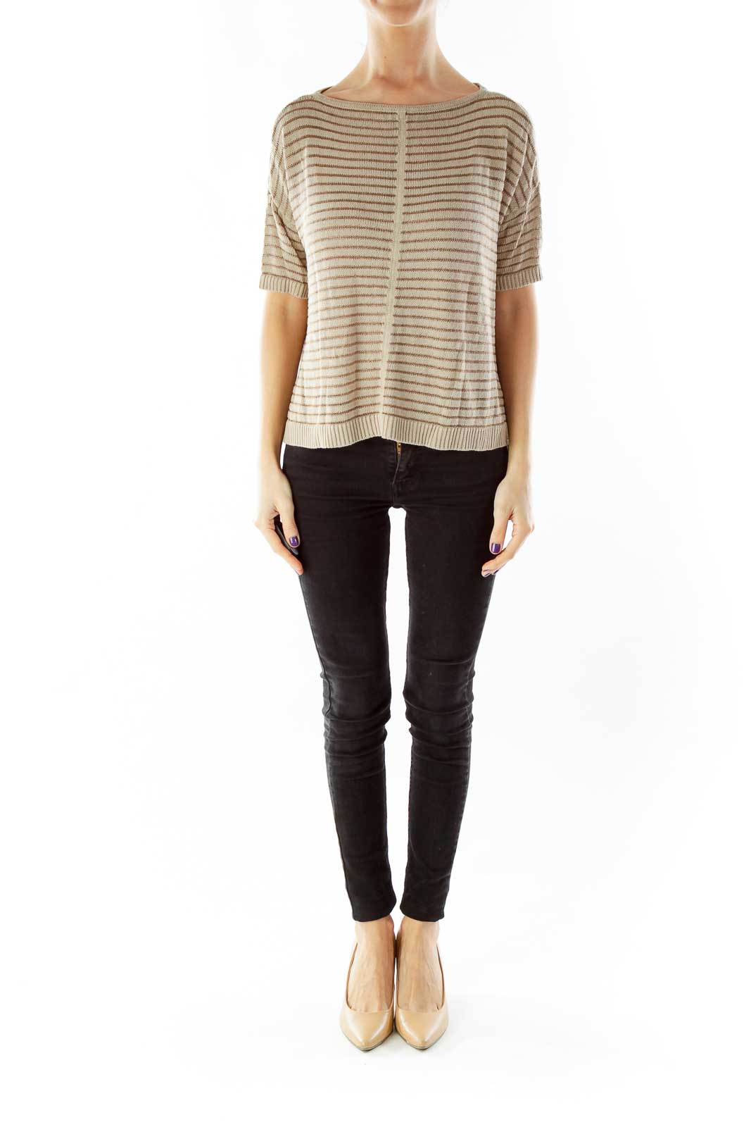 Brown Striped Knit Top