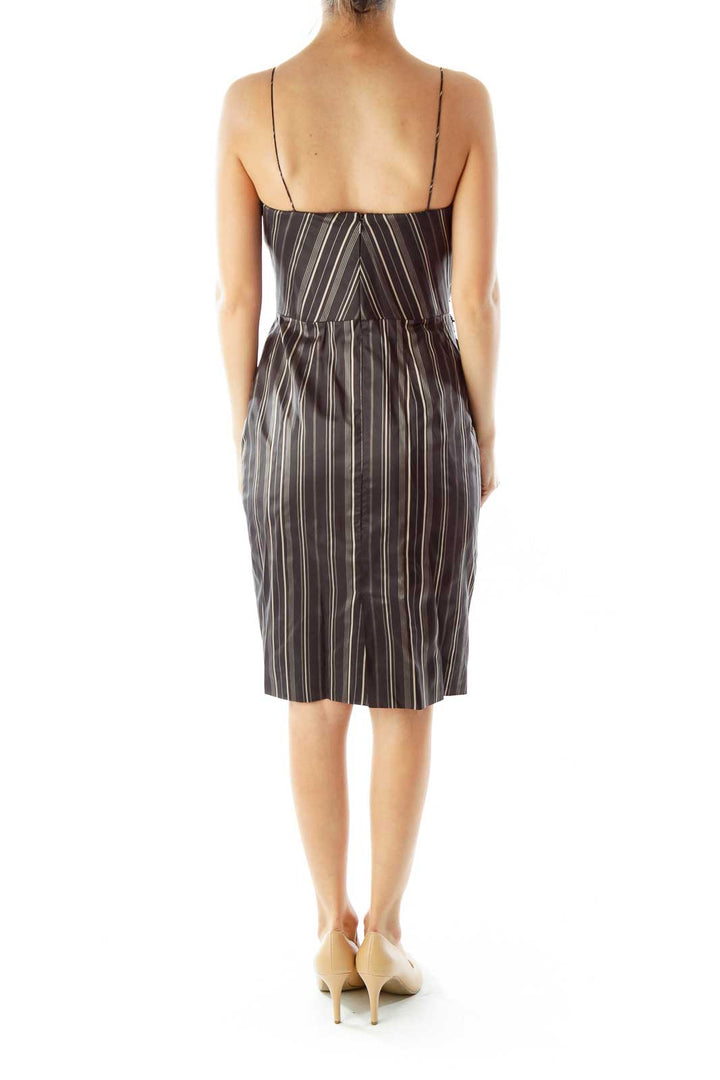 Black Pinstripe Beaded Cocktail Dress